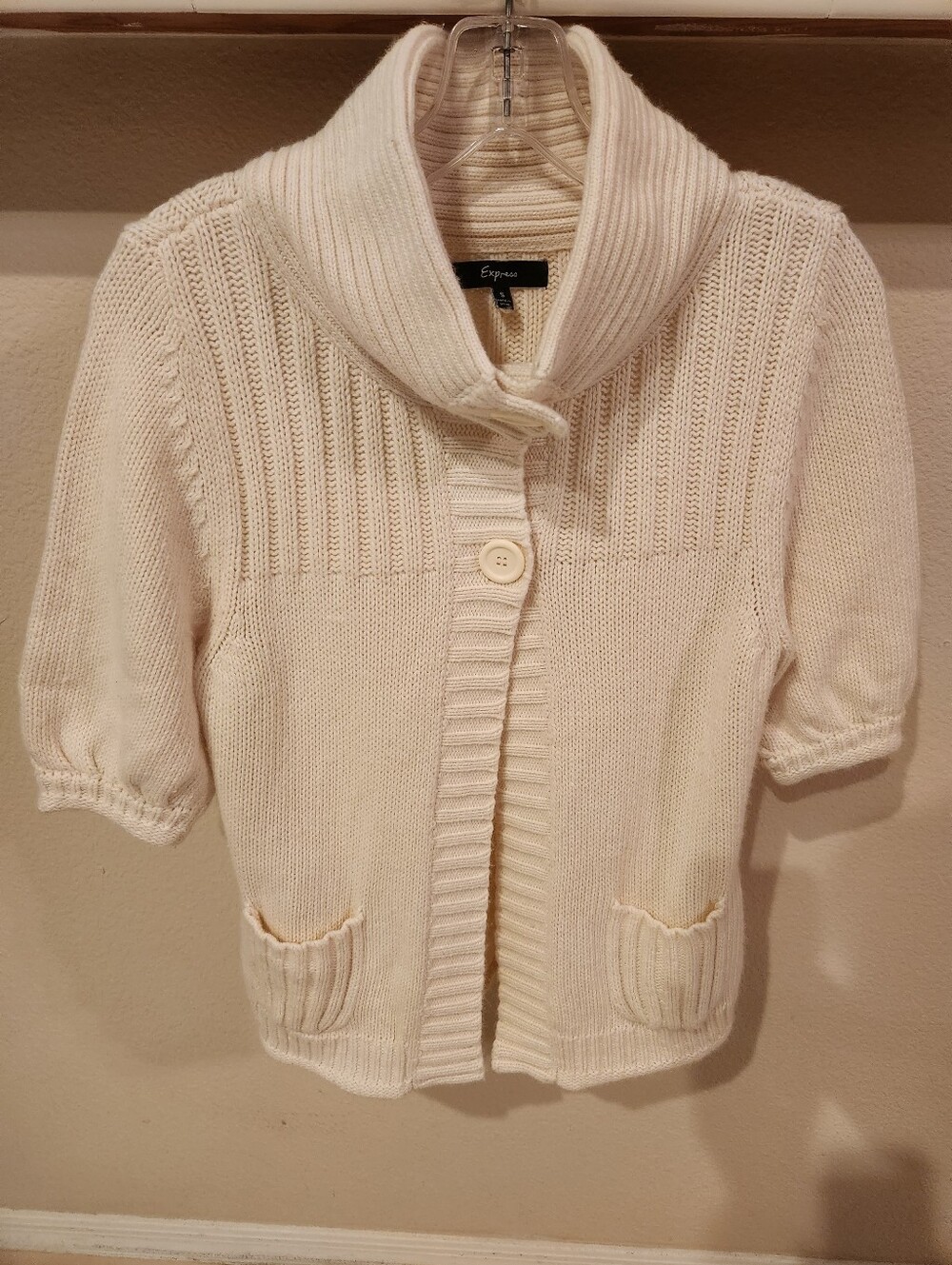 Express Super Soft & Cozy Cream Short-Sleeve Shawl-Collar Cardigan